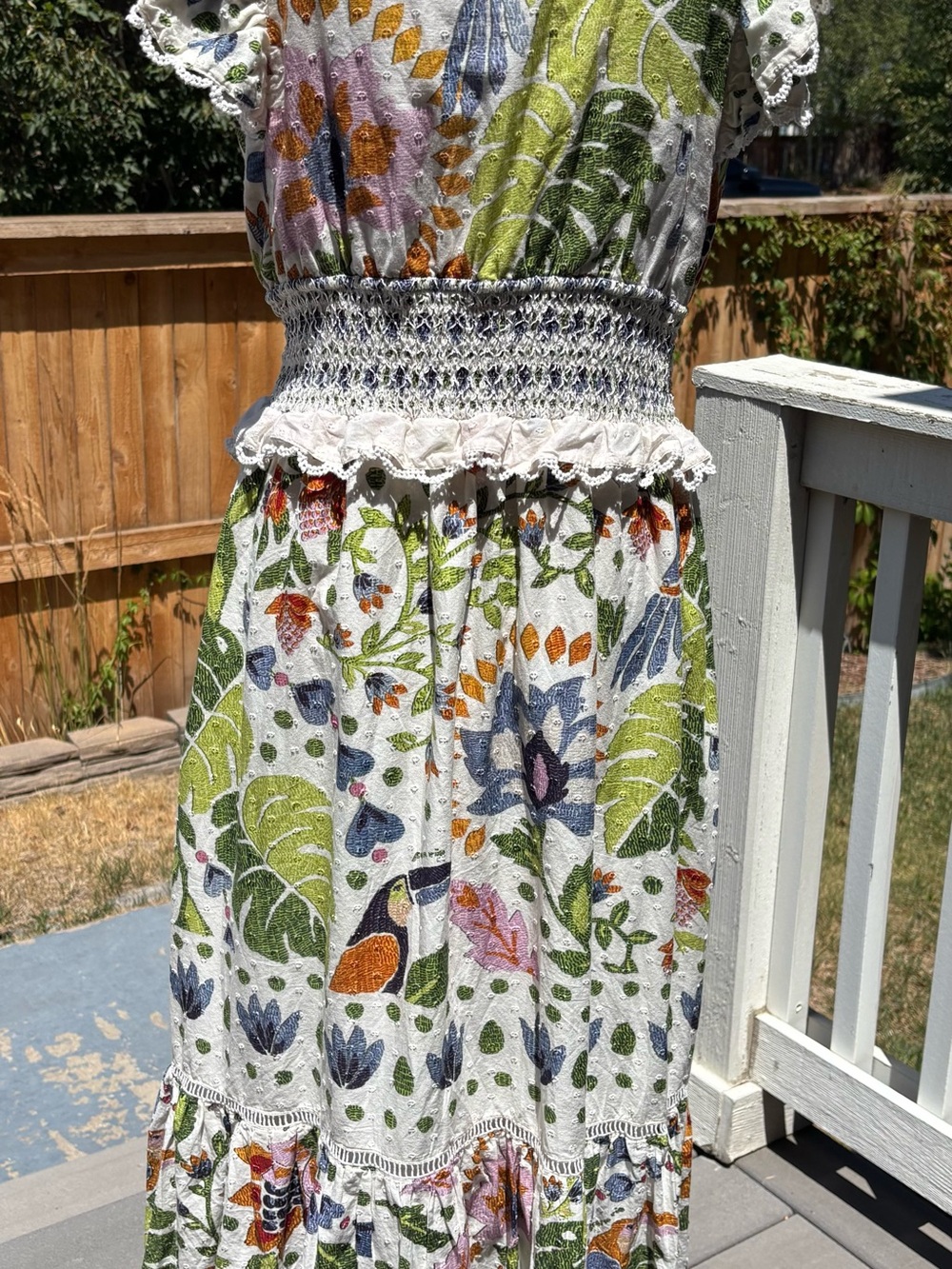 FARM Rio White Floral Maxi Dress with Multicolor Embroidery- Gorgeous! - Picture 4 of 7